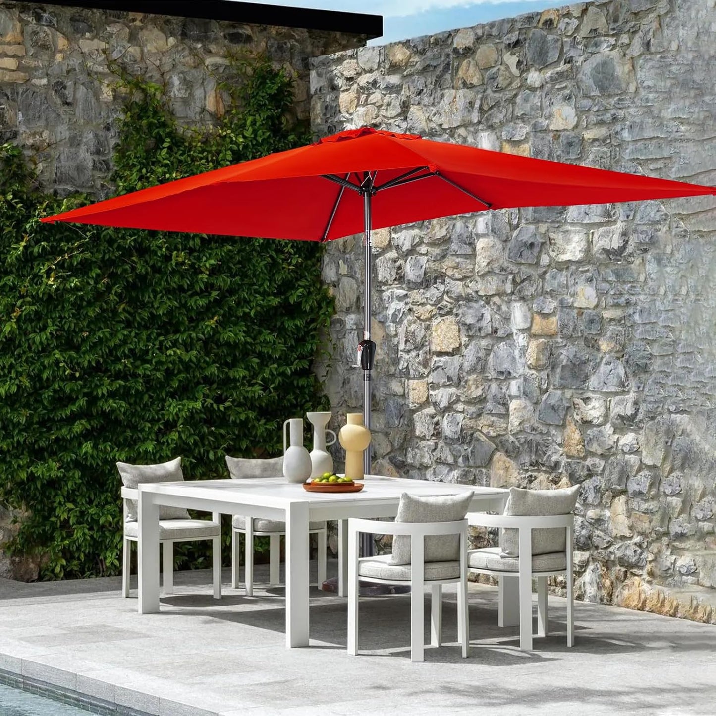 Angel Living Parasol de jardin - 2 x 3 m - Aluminium - Inclinable - Rouge