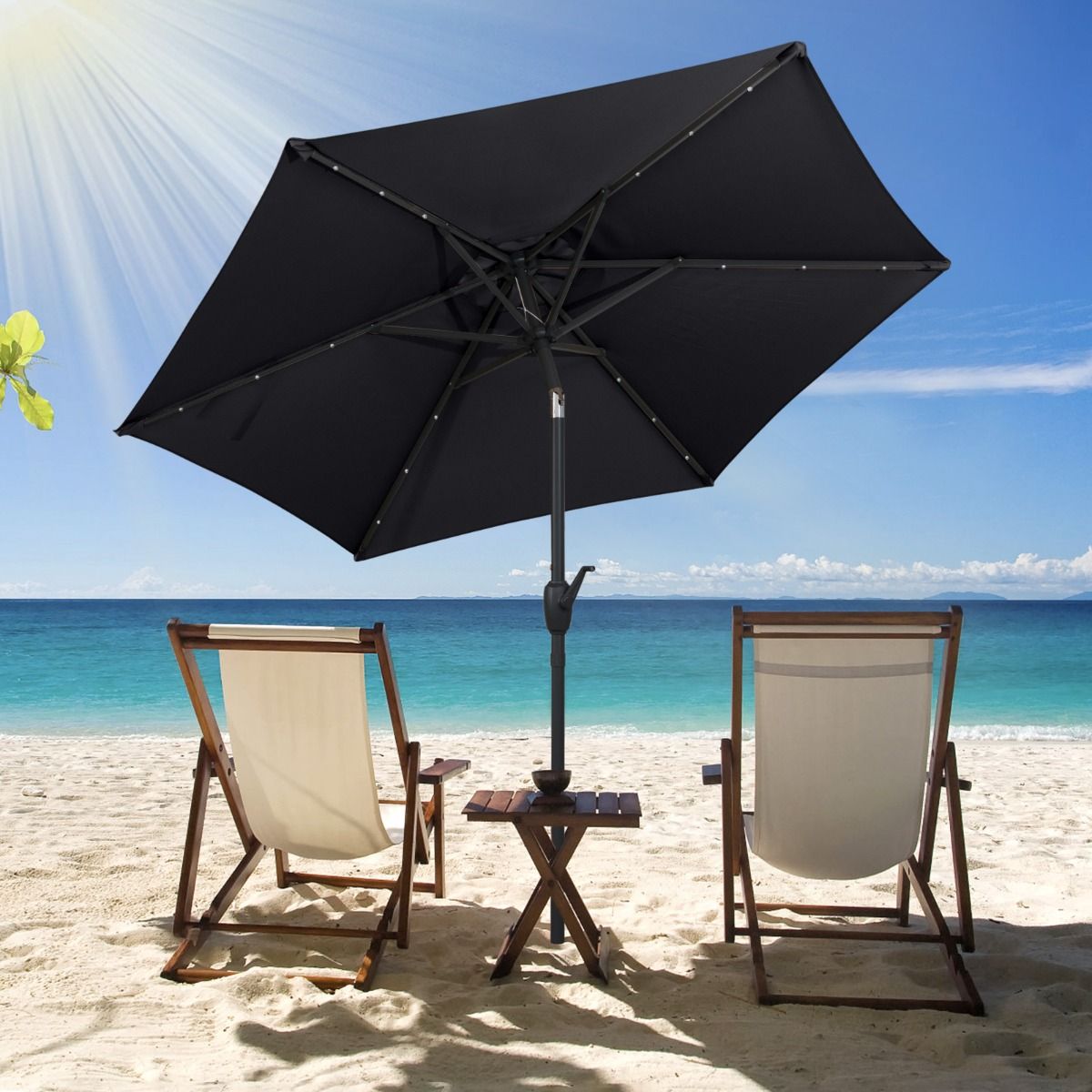 Parasol de terrasse Coast à énergie solaire - avec éclairage LED - inclinable et ventilé - noir 230 cm