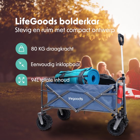 LifeGoods Wagon - Pliable - Capacité de charge 80KG - 94L - Polyester lavable - Bleu