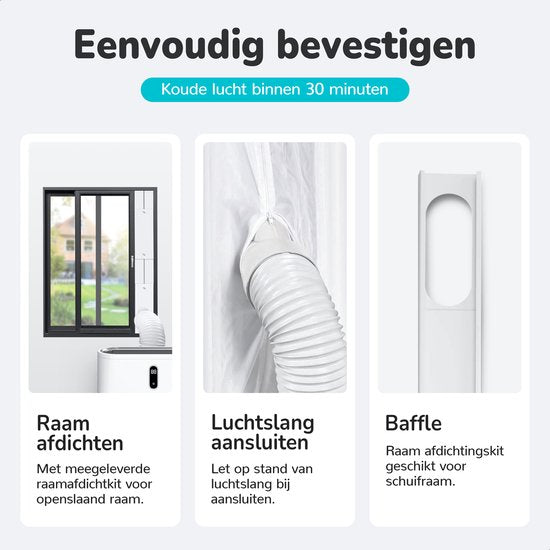 Climatiseur mobile Bloomfold - 12 000 BTU - 4 en 1 - Climatisation avec kits d'étanchéité pour fenêtres - Chambre à coucher - Salon - rafraîchir jusqu'à 35m².