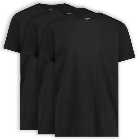 LEBASQ - T-shirt Miles' pour homme - 3 packs - avec col ras du cou - Extra long - Convient comme sous-maillot - Noir - XL - Coton