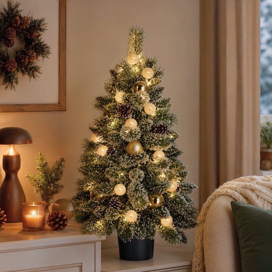 Black Box Trees Sapin de Noël artificiel Kaprun avec décorations H 90 x P 61 cm - Sapin artificiel en pot - Sapin de Noël artificiel d'intérieur - 120 branches - Vert