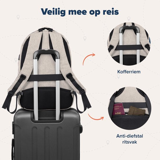 TRVLMORE Sac à dos à vie - Sac à dos avec compartiment pour ordinateur portable 17 pouces - Cartable - Résistant aux éclaboussures - Hommes et femmes - Garçons et filles - 36L - Champagne
