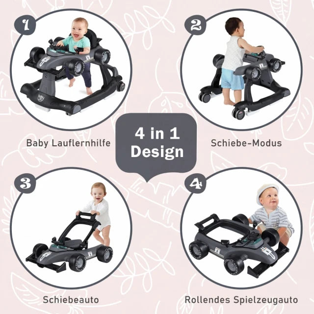 Coast Baby Walker 4-en-1 – Transat pliable avec musique et lumières – Gris foncé