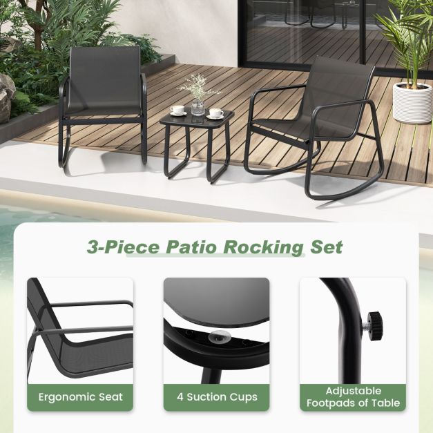 Coast 3-Piece Swing Set Balcony Set with 2 Chairs - 72x61x80 cm - Table - 44x44x40 cm - Black - Garden Furniture Set with Soft Swing Movement