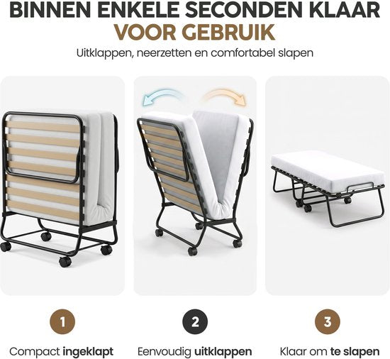 Infinity Goods Lit pliant Comfort 90 x 200 cm - Lit d'appoint - 1 personne - Lit pliant - Matelas et sommier à lattes - Housse de protection incluse