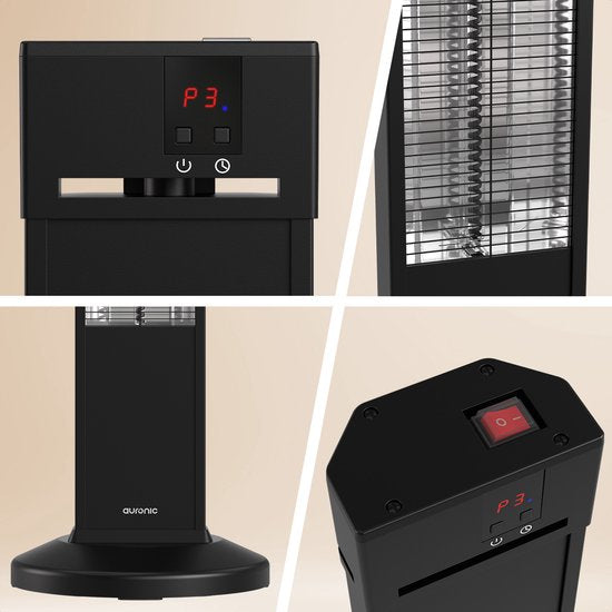 Auronic Terrace Heater - Chauffage infrarouge - Debout - 20m2 - Electrique - 2000W - Télécommande - 3 niveaux - Noir