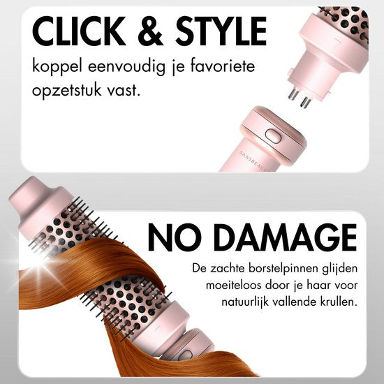 Sansbeauté® 6 en 1 Fer à boucler avec pince - Fer à boucler en céramique - 13mm à 38mm - Brosse pour sèche-cheveux cheveux courts - Brosse chauffante - Boucleurs - Brosse thermique - Styler les cheveux - Brosse à boucler 5 en 1