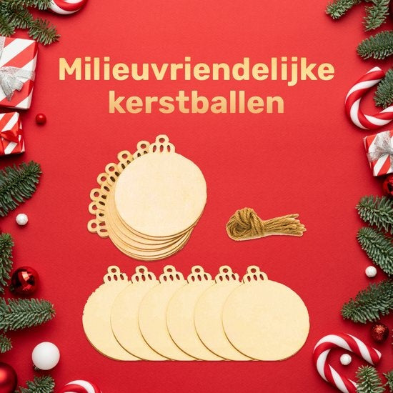 Giftmas Boules de Noël en bois - Décorations de Noël pour l'intérieur - Boule de Noël en bois - Noël - ?6.5cm - 50 Pièces