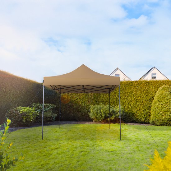 VONROC Party Tent - 3x3 m - Premium easy-up Party Tent - Modular Design - Foldable - Waterproof - Steel Frame - 50+ UV Protection - Incl. Storage Bag - Beige