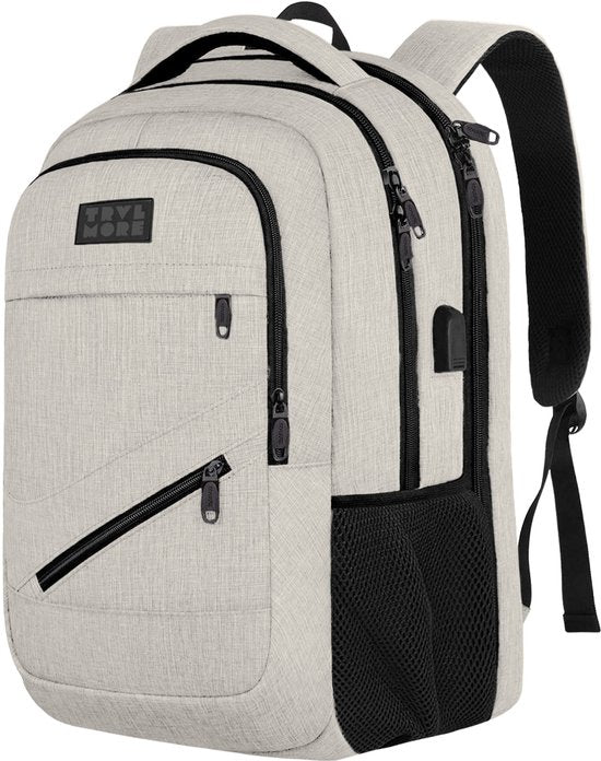 TRVLMORE Sac à dos à vie - Sac à dos avec compartiment pour ordinateur portable 17 pouces - Cartable - Résistant aux éclaboussures - Hommes et femmes - Garçons et filles - 36L - Champagne