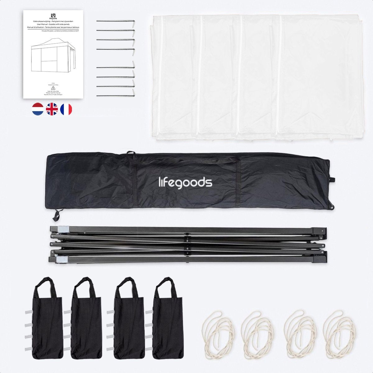 Tentes de fête - Pavillon - LifeGoods - 3x4.5 m - Facile à monter - Pliable - Imperméable - Sac de transport à roulettes - Blanc