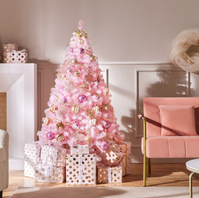 Sapin de Noël artificiel Yaheetech 154 cm - Rose - 398 branches - Pied pliable