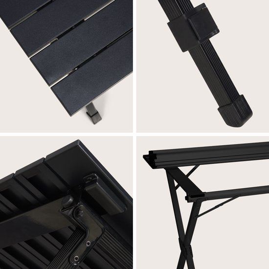 TRVLMORE Table de camping - 120x70x70cm - Légère avec structure en aluminium - Table pliante réglable - Table de camping - Table pliante - Noir