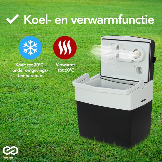 Infinity Goods Glacière électrique - 30L - Glacière - 12V et 230V - Frigobox - Réfrigération et chauffage - Noir