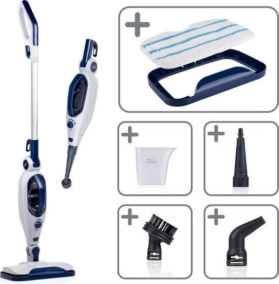 Balai vapeur - Dirt Devil - Nettoyeur vapeur - 1300W - Incl. 4 accessoires - Multi surfaces - Bleu/Blanc