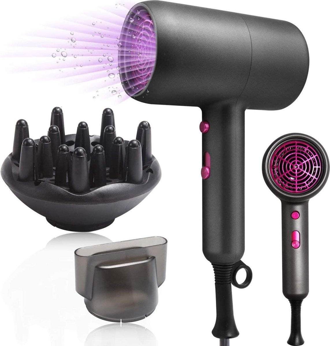 Sèche-cheveux professionnel 3 en 1 - Sèche-cheveux ionique négatif - Avec diffuseur - 3 températures - 2 vitesses