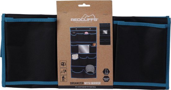 Redcliffs Organiseur de tente avec miroir - 11 compartiments - 45x90cm - polyester Oxford 600D - revêtement PU