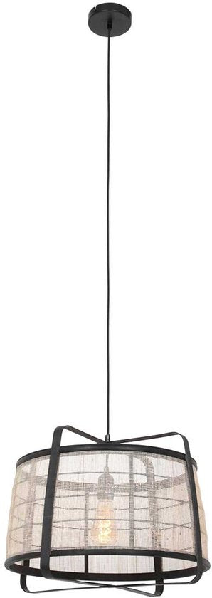 Anne Lighting - suspension - Capos - noir - bois et tissu - Ø 48 cm - E27 - 3511ZW