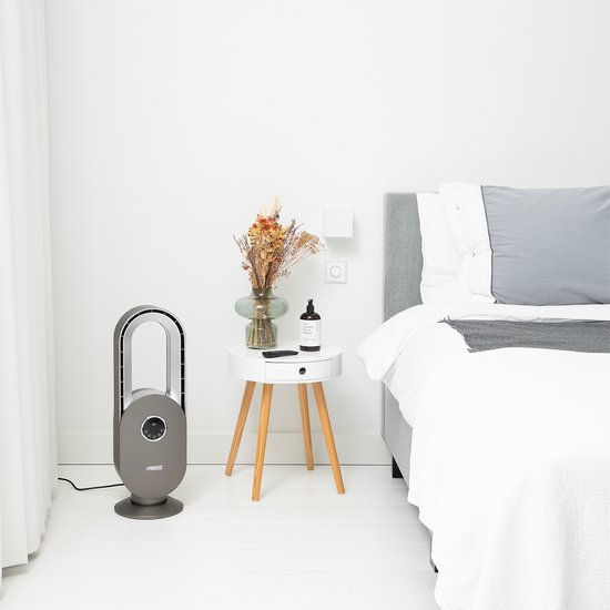 Ventilateur sans pales – 45 W – Oscillant – Minuterie 15 h – Écran LED – Télécommande – Silencieux et puissant – Princess 351500 – Blanc