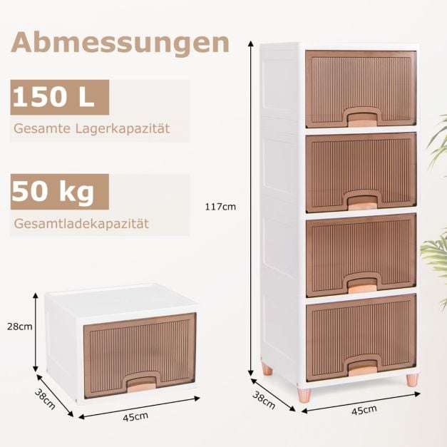 Boîtes de rangement empilables Coast avec portes – Lot de 4 pièces, 150 L – 45 x 38 x 117 cm – Blanc