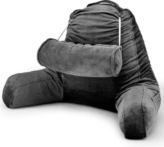 Coussin de lecture Ella® - Avec appui tête - Housse en velours - 50x60x40 cm - Anthracite