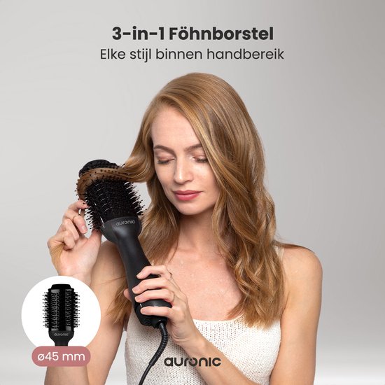 Brosse soufflante - Auronic - Airstyler - Boucleur - Brosse coiffante - Noir