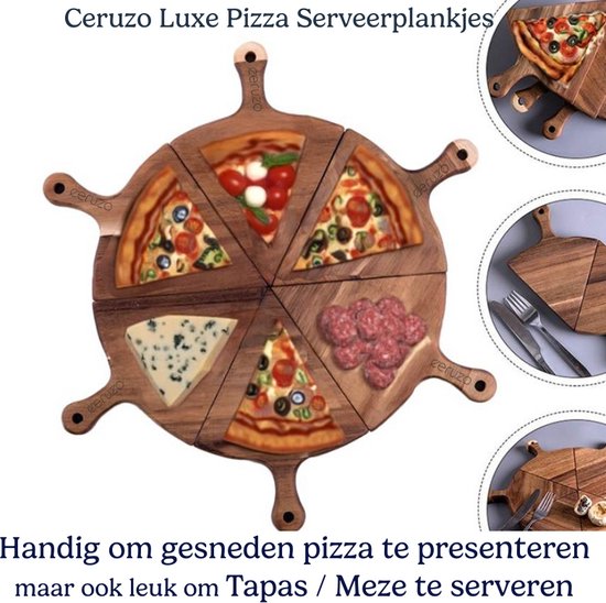 Petites planches à pizza Ceruzo Luxe - 6 pièces - S'assemblent pour former une planche à pizza - Bois d'acacia