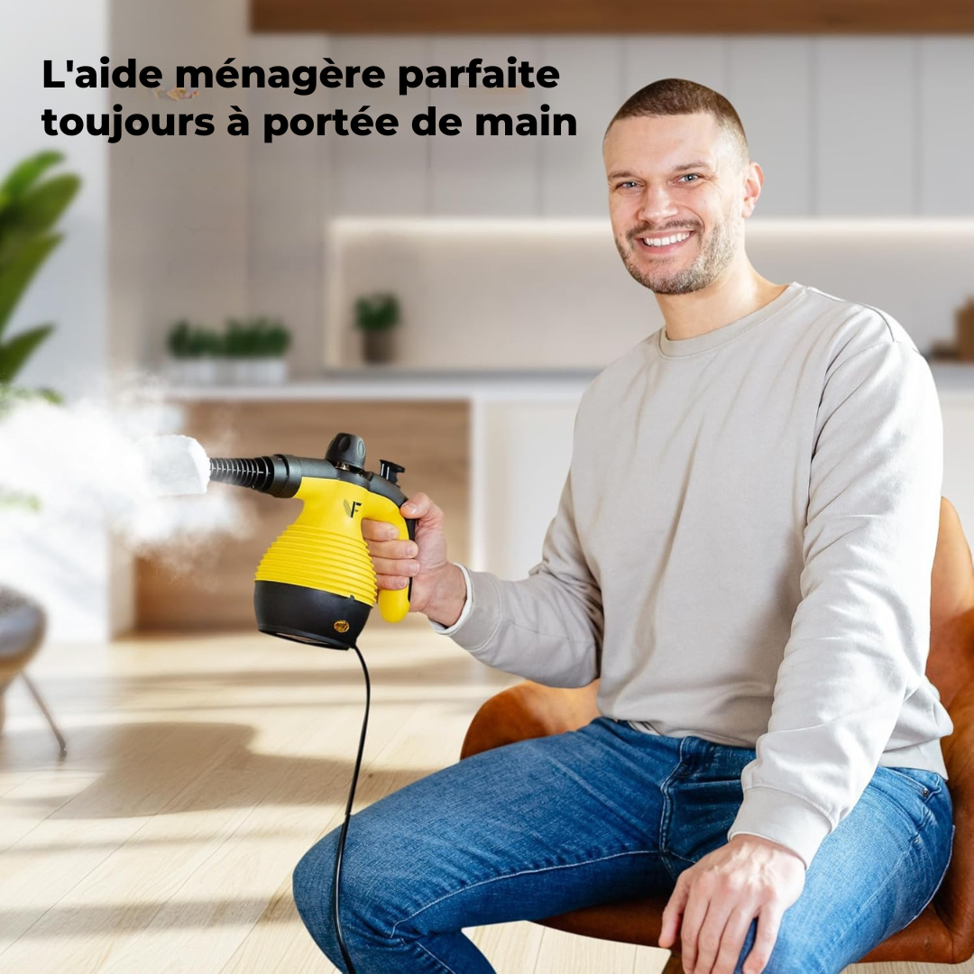 Nettoyeur vapeur à main – Réglage de la vapeur – Comprend 10 accessoires – Réservoir de 350 ml – Jaune