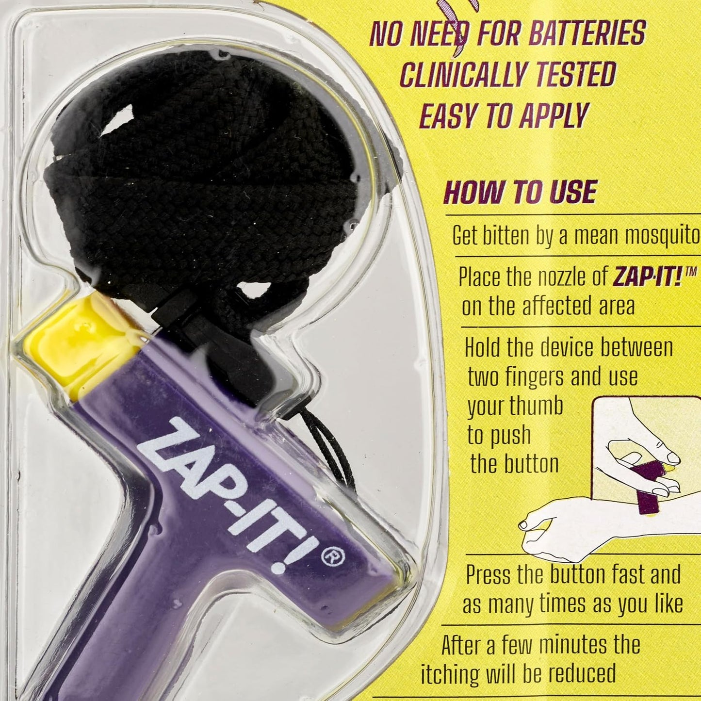NoMasQuito Zap-It ! Appareil anti-piqûres de moustiques - Piézoélectrique - Sans piles - Violet/Jaune - 17 x 8 x 2,3 cm