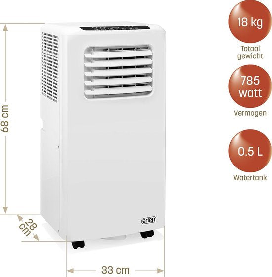Climatiseur mobile - Eden ED-7007 Climatiseur avec télécommande - 7 000 BTU – Classe énergétique A - Pour des pièces jusqu'à 60 m³ - Réglage de la température de 16 °C à 31 °C - Climatiseur puissant, ventilateur et déshumidificateur tout-en-un + Kit de ca