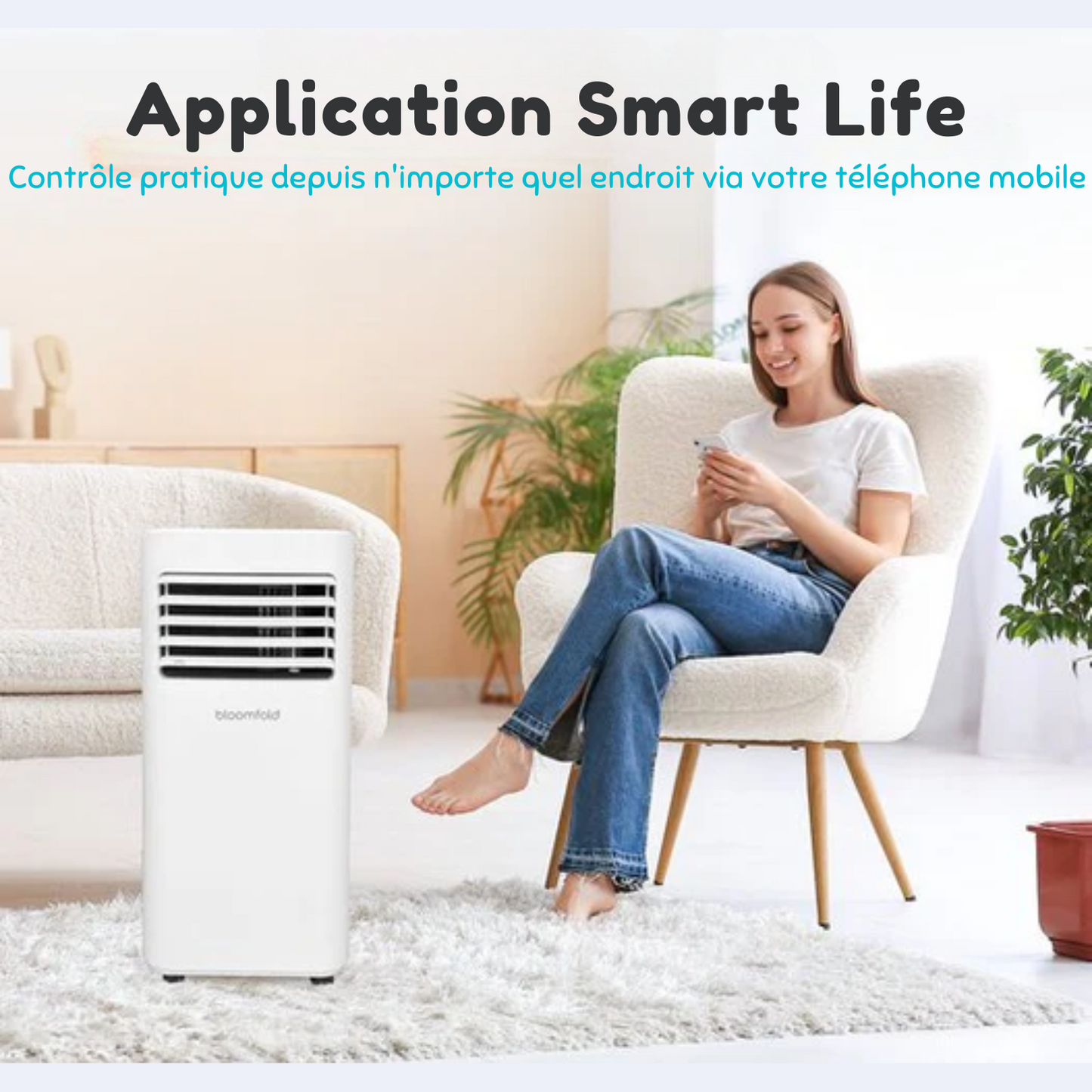 Climatiseur mobile - Bloomfold - 9000 BTU - Silencieux et Facile à Installer - Jusqu'à 25m² - Mode Wifi & Application