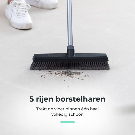 CLEANLY Balai intérieur et extérieur avec manche télescopique 115-142 cm - Brosse avec manche - Balai de rue - Balai de salle - Balai de salle - Balai doux - Balai d'intérieur - Largeur 35 cm - Noir, Gris