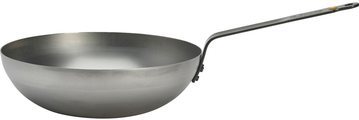 De Buyer Wok - Tôle d'acier - Ø 28 cm - Fond large - Gris - Sans PFAS - Convient à l'induction