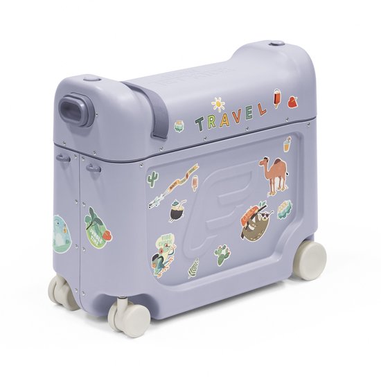 Stokke JetKids BedBox, Arctic Blue - Valise à roulettes pour enfants de 2 à 7 ans (jusqu'à 35 kg) - Peut se transformer en lit - Avec matelas, autocollants décoratifs et sangle de transport réglable