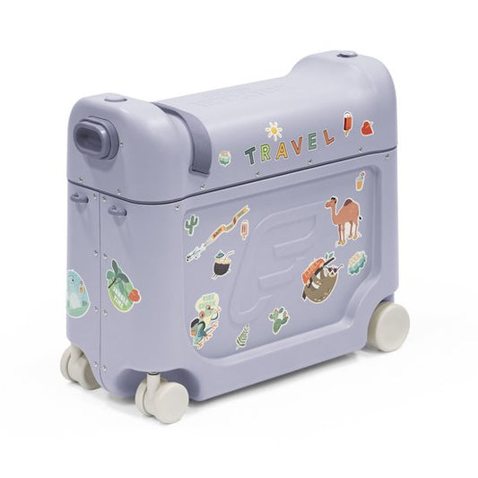 Stokke JetKids BedBox, Arctic Blue - Valise à roulettes pour enfants de 2 à 7 ans (jusqu'à 35 kg) - Peut se transformer en lit - Avec matelas, autocollants décoratifs et sangle de transport réglable