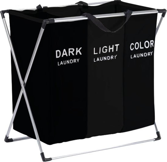 BRASQ Panier à linge pliable 3 compartiments - Trieur de linge 65x39x60 cm - Boîte à linge noire - 118 litres - Panier
