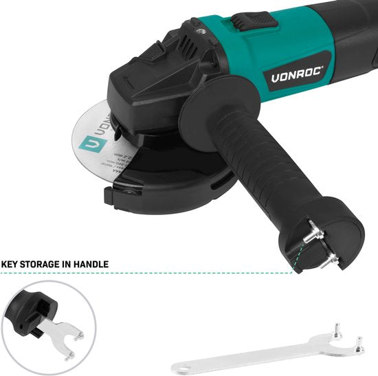 VONROC Meuleuse d'angle 900W - Ø125mm - 11,000 rpm - Avec poignée latérale pour droitier et gaucher - 3 mètres de câble - excl. meule