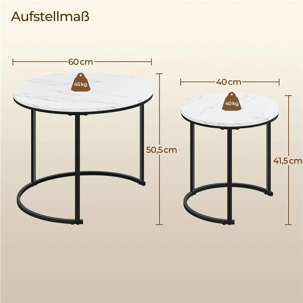 Yaheetech Lot de 2 tables basses – Blanc – Rondes – Ø 60 x 50,5 cm et Ø 40 x 41,5 cm