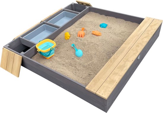 Bac à sable AXI Evy avec bacs à eau et espace de rangement Gris/marron - Kit d'accessoires inclus