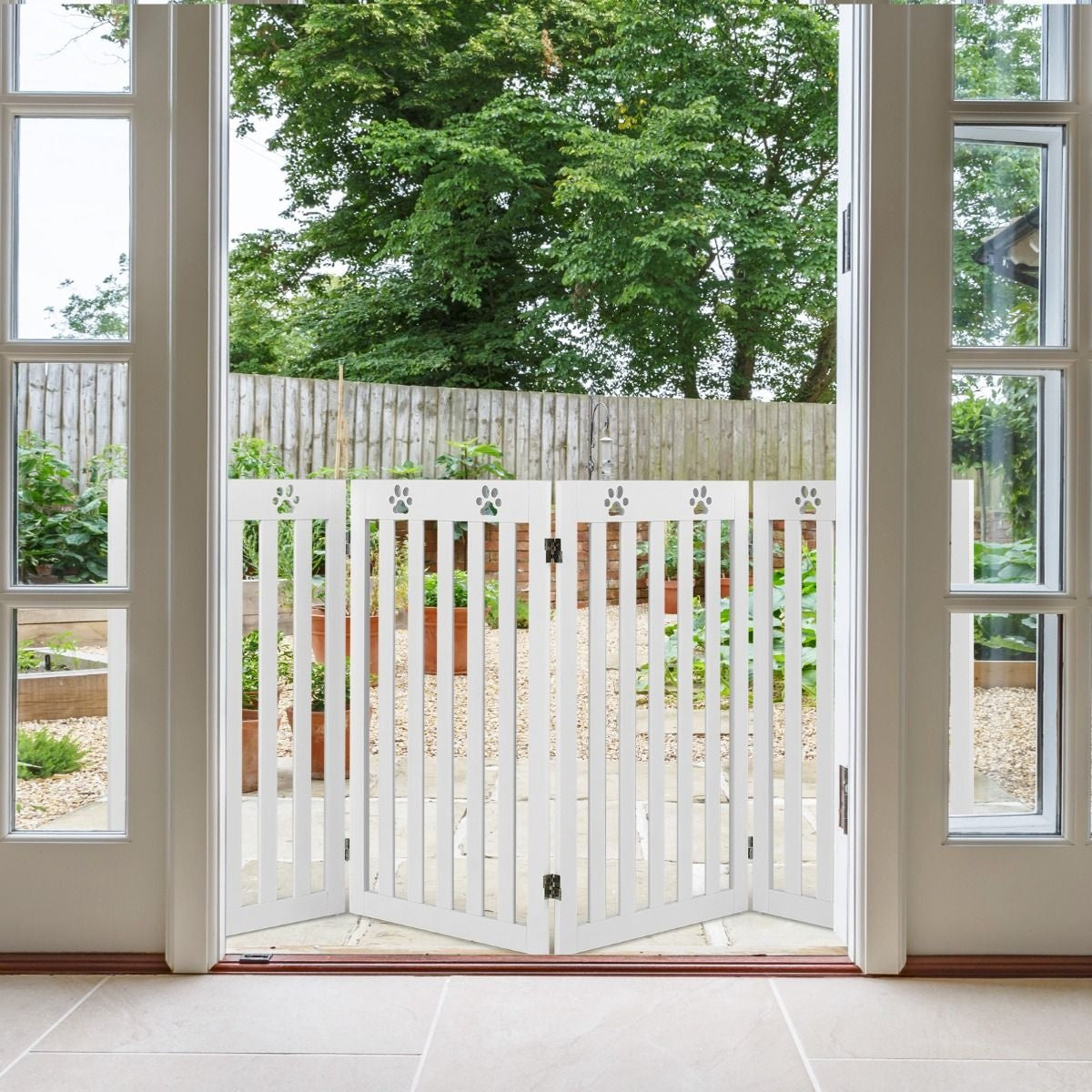 Clôture pour chien en bois autoportante Clôture pour chien pliable en 3 parties avec charnières flexibles Blanc