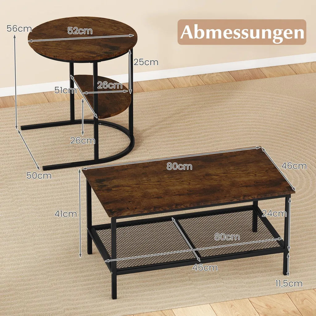 Coast Coffee Table Set of 2 - Table d'appoint ovale et ronde avec structure en métal - Brown