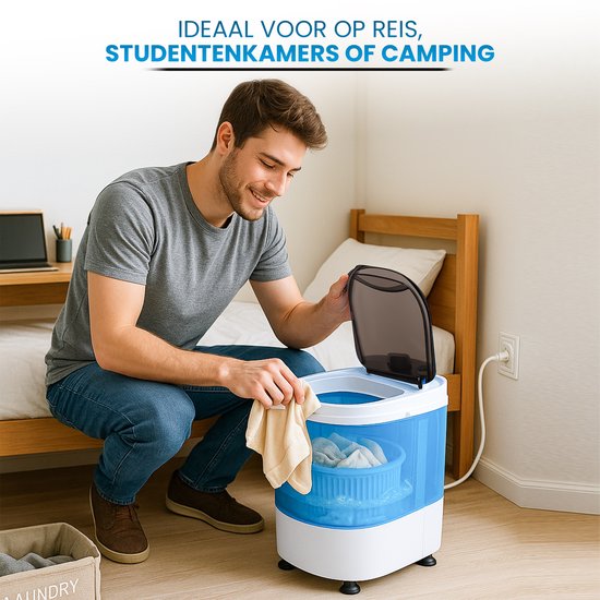 Vonia Mini Washer - Petit lave-linge - Avec essorage et chargement par le haut - Capacité de lavage 2,6 kg - Efficace sur le plan énergétique - Blanc/Bleu