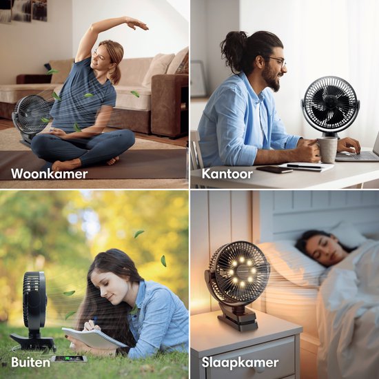 Vulpes Goods® Tech - Ventilateur de table MAX - Ventilateur - Rechargeable et sans fil - Ventilateur USB silencieux avec télécommande - 5 vitesses et éclairage - Ultra silencieux - 12000 mAh et fonction Powerbank - Noir