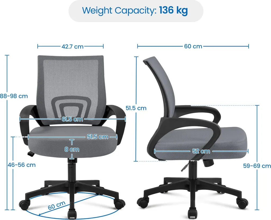 Chaise de bureau ergonomique Yaheetech avec fonction bascule, gris foncé