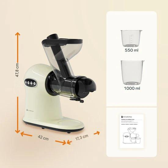 KitchenBrothers Extracteur de jus XL - Presse-agrumes - Presse-légumes et fruits - alimentation 43 mm et 70 mm - 500 ml - Champagne