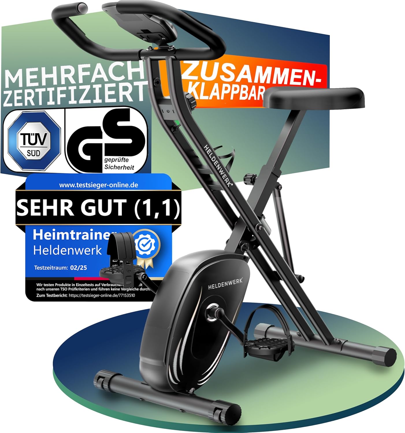 Vélo d'exercice Heroic Work - pliable - chargeable jusqu'à 150KG - Noir