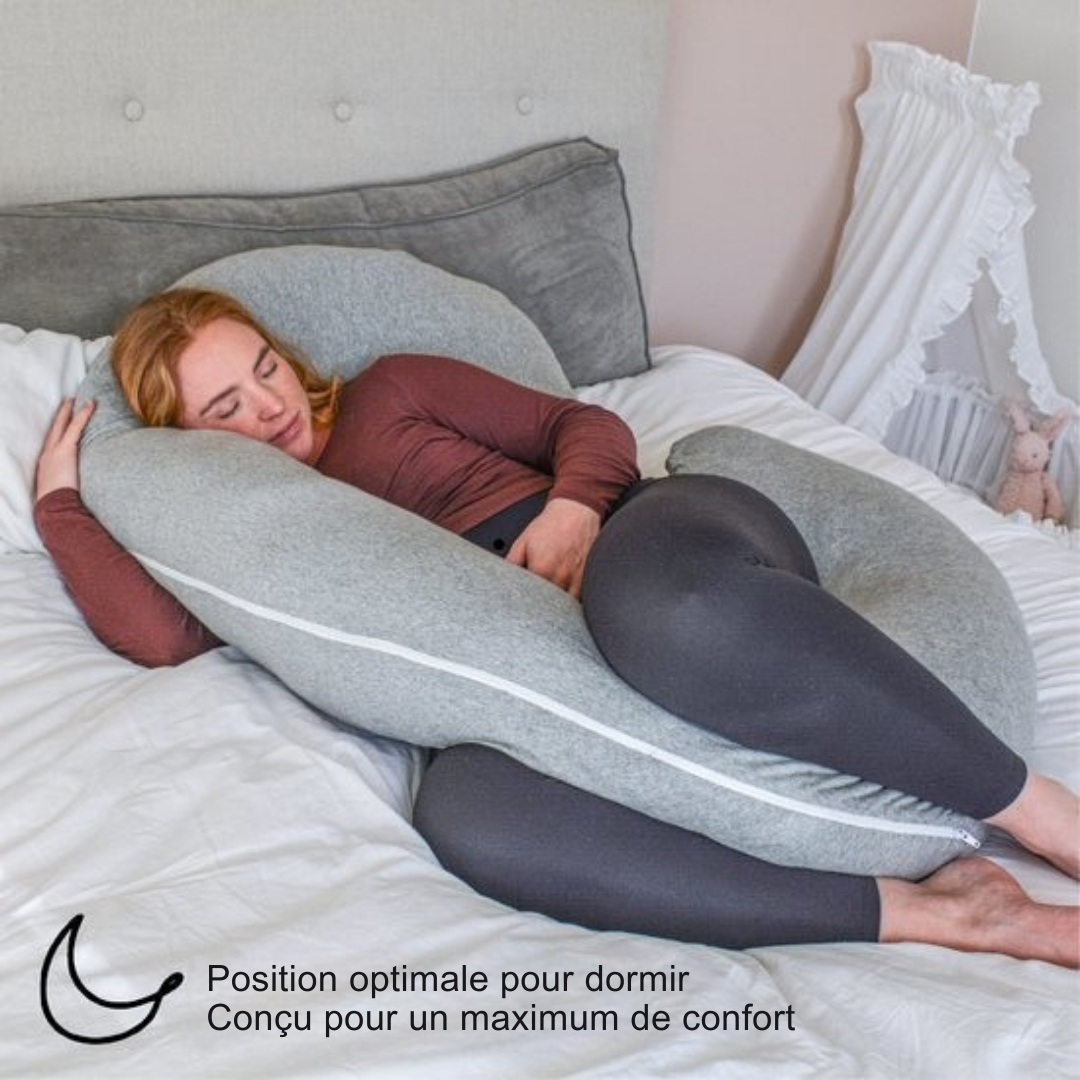 Coussin de Grossesse XXL - Ella® - Coussin Corporel - Coussin d'Allaitement - 150x70cm - Gris Clair