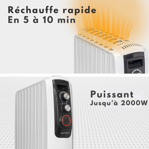 Chauffage électrique - Auronic avec Thermostat et Minuterie - 3 niveaux - Jusqu'à 2000W - Blanc