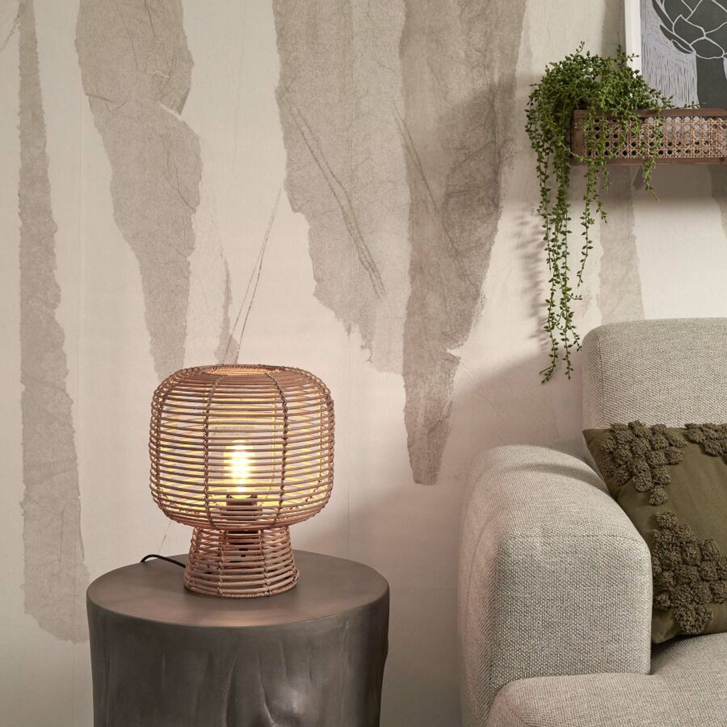 Good & Mojo Lampe à poser en rotin Tanami - naturel - 30 cm de haut - Ø 27 cm